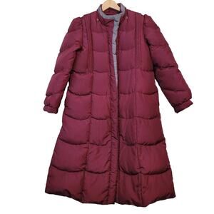 90s Womens Down Puffer Coat Purple Trench Zip Button Quilted Long Vintage
